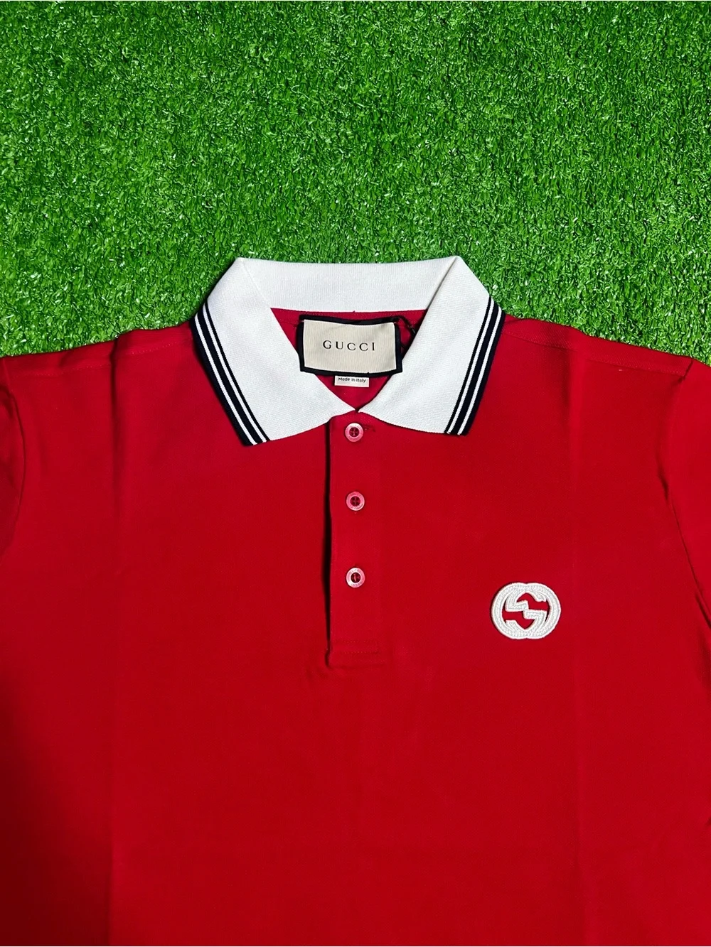 Gucci Red Polo with White Contrast Collar